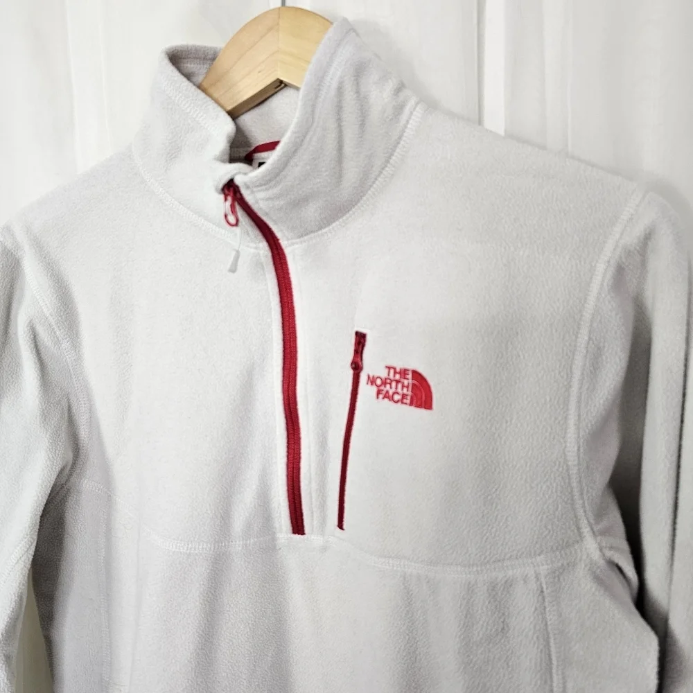 The North Face Men's White Quarter Zip Fleece Pullover Red Trim Size Small